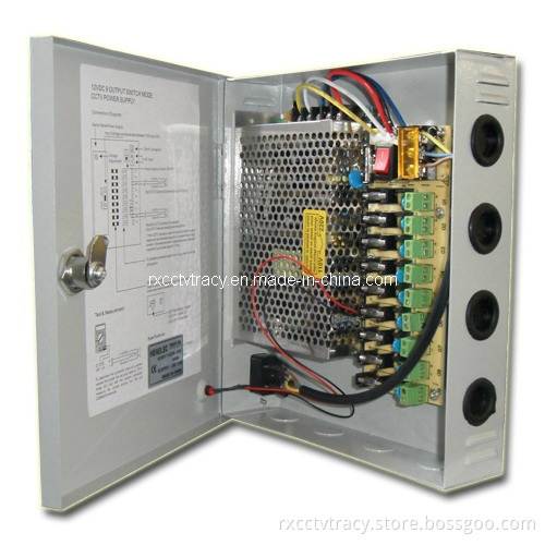 9 Channel 5A Camera Power Supply for CCTV with External Connection Plug (RX-PS60-9C/W)